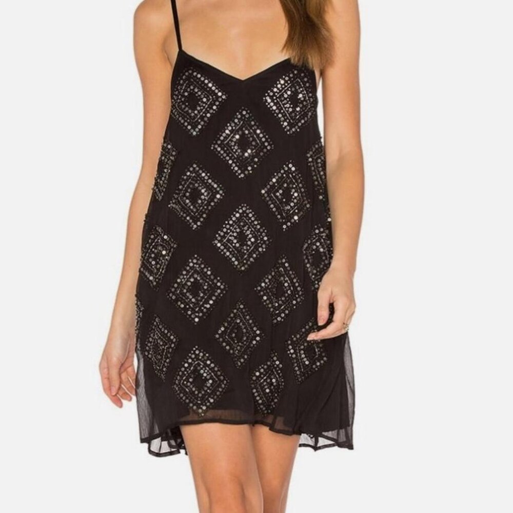 Amuse society black geometric beaded dress.